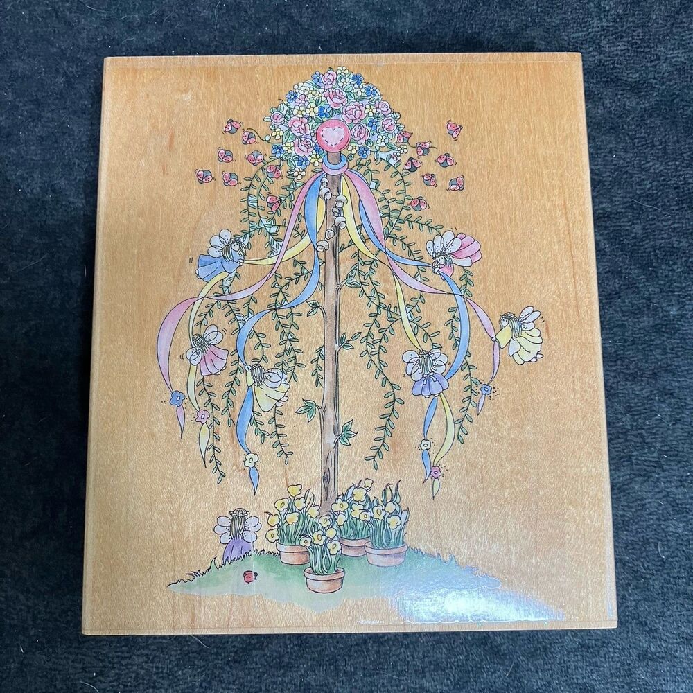 Stamps Happen Large Maypole Rubber Stamp Linda Grayson Flowers Spring Ribbons